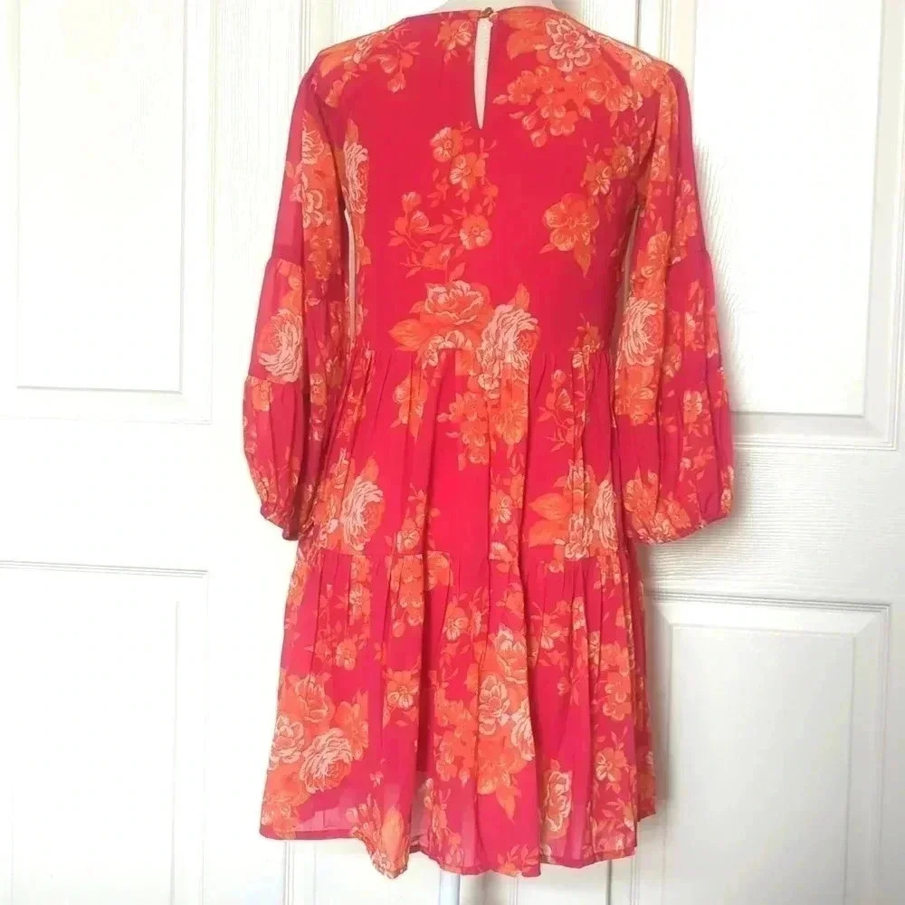 SASSAFRAS Fuchsia Floral Drop Shoulder Tiered Dress - Picture 7 of 8